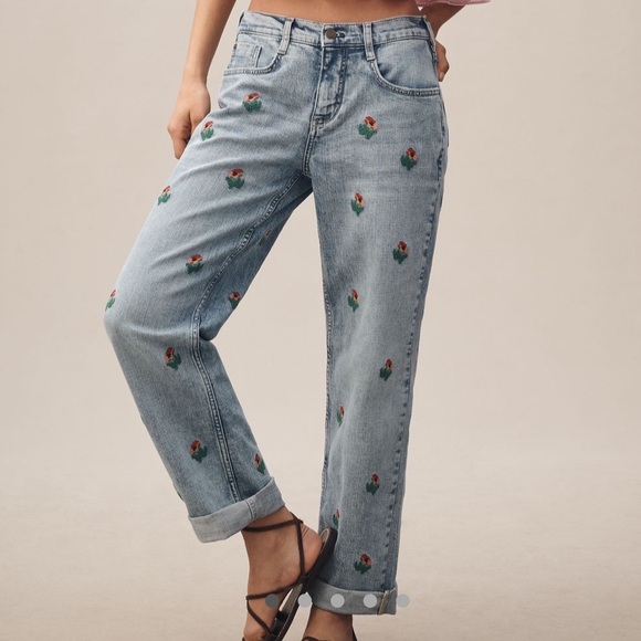 Pilcro Denim - Pilcro Light Blue Embroidered Rose Boyfriend Jeans